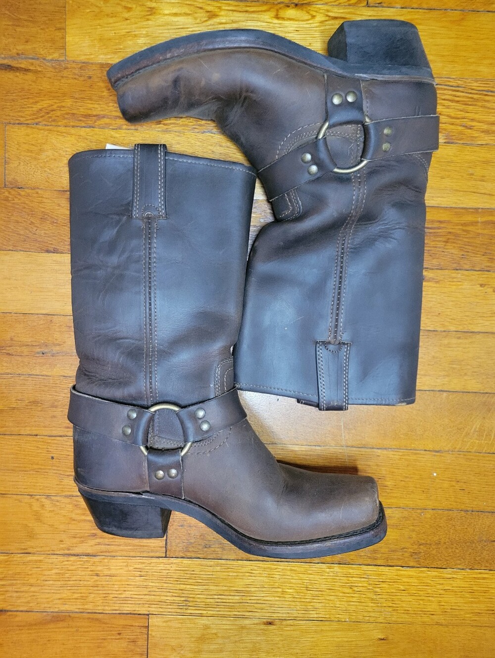 Frye Brown Leather Harness 12R Mid-Calf Boots Smoke/ Brown Colorway Size 8